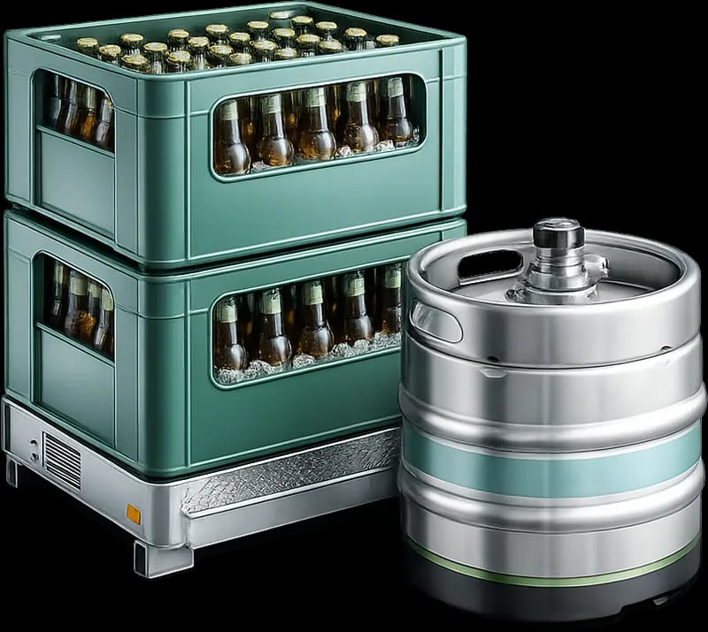 Getränkerechner: Getränkekästen und Bierfass für eine Feier