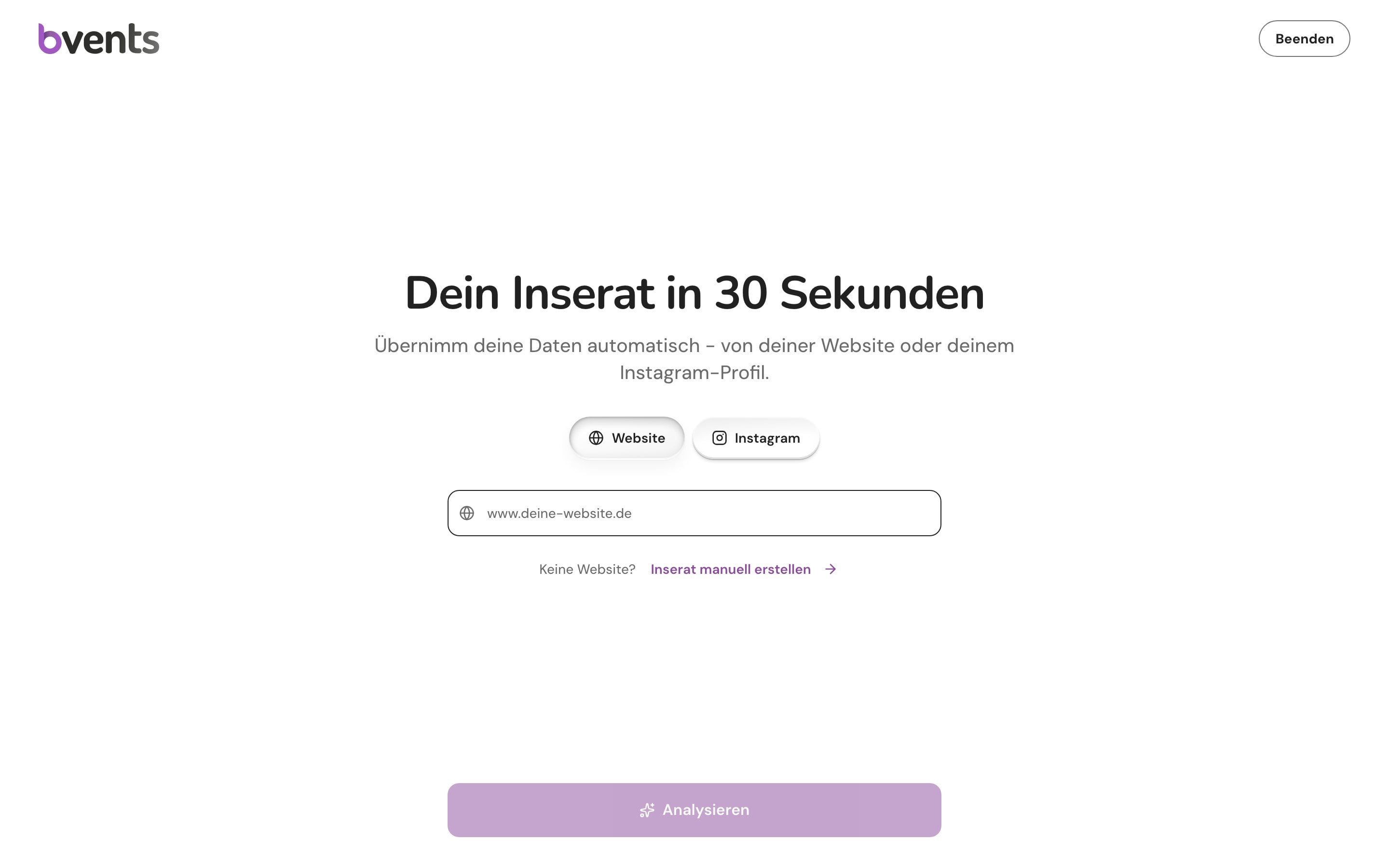 Inserat in 30 Sekunden