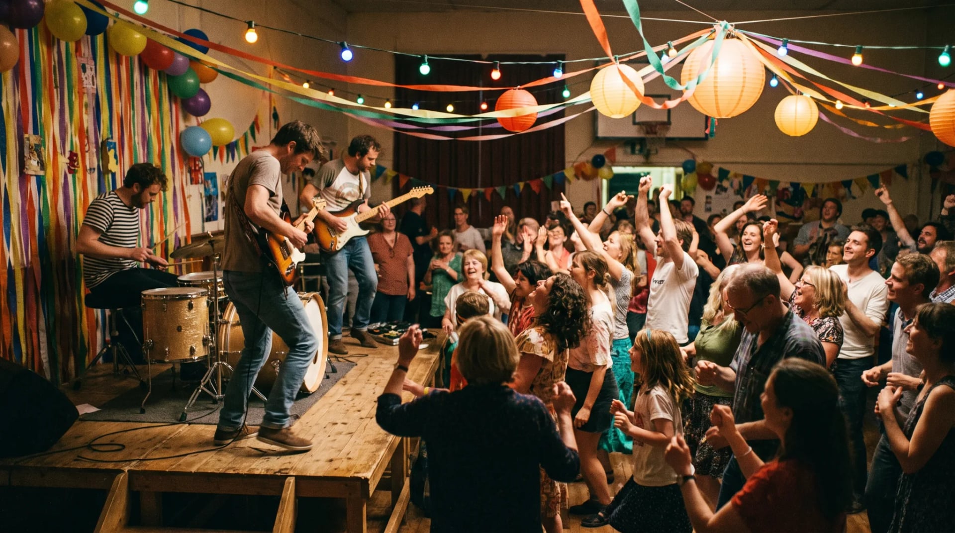 Live-Band spielt bei einem Event in Bonn, Gäste tanzen davor