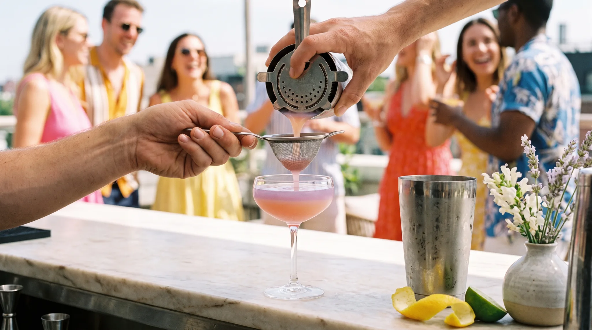 Cocktailgläser und Shaker eines Barkeepers bei einer Feier in Köln