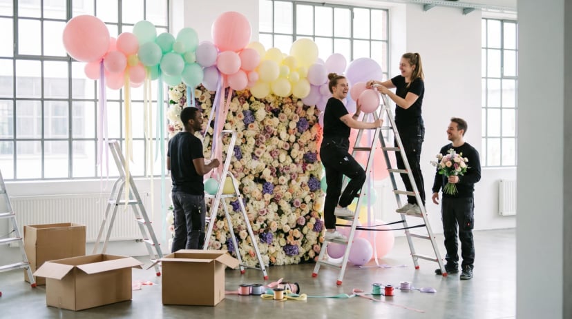 Eventdekoration mit Kerzen und Blumen bei einem Event in Düsseldorf