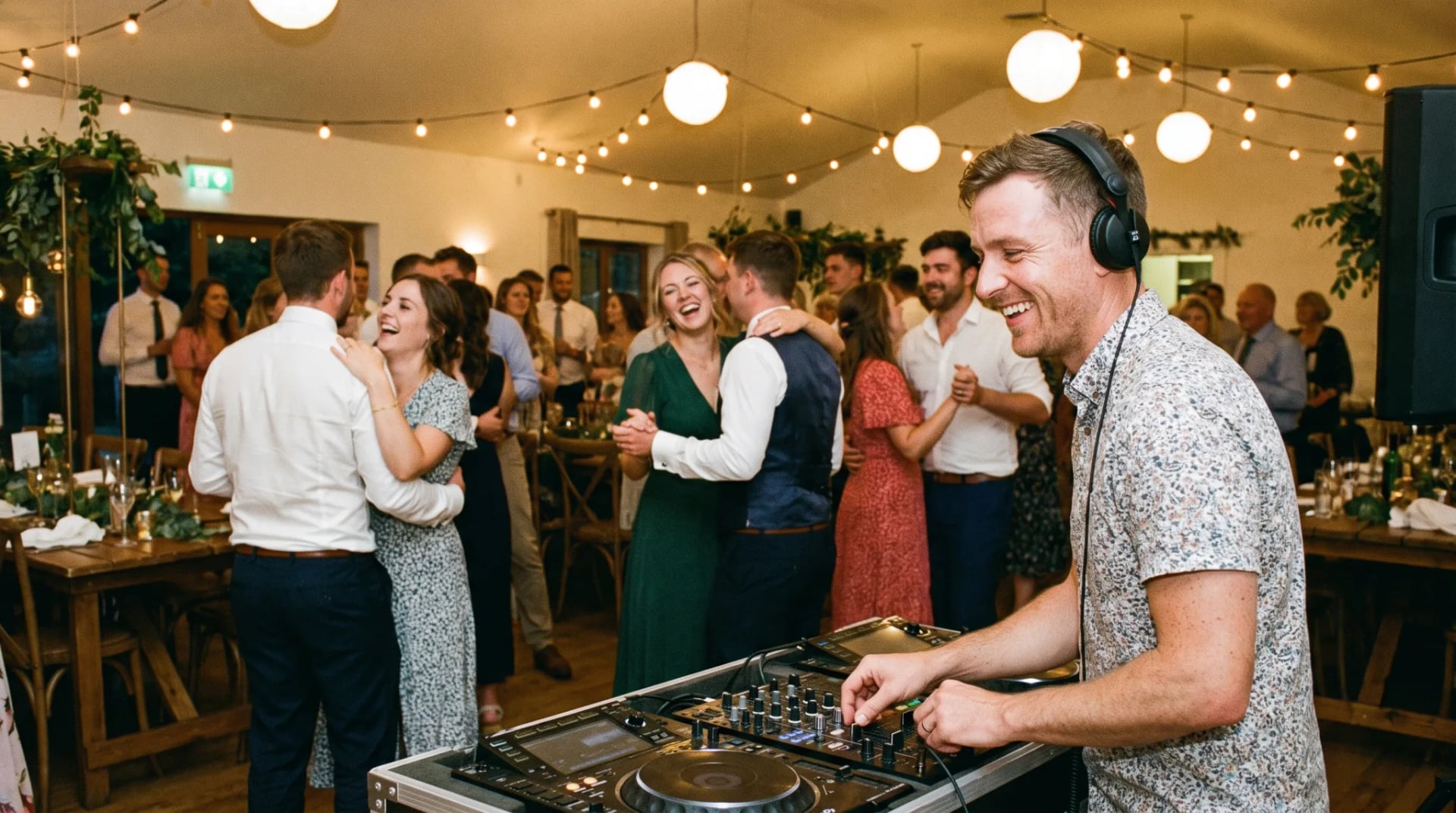 DJ legt bei einer Feier in Köln auf, während Gäste tanzen