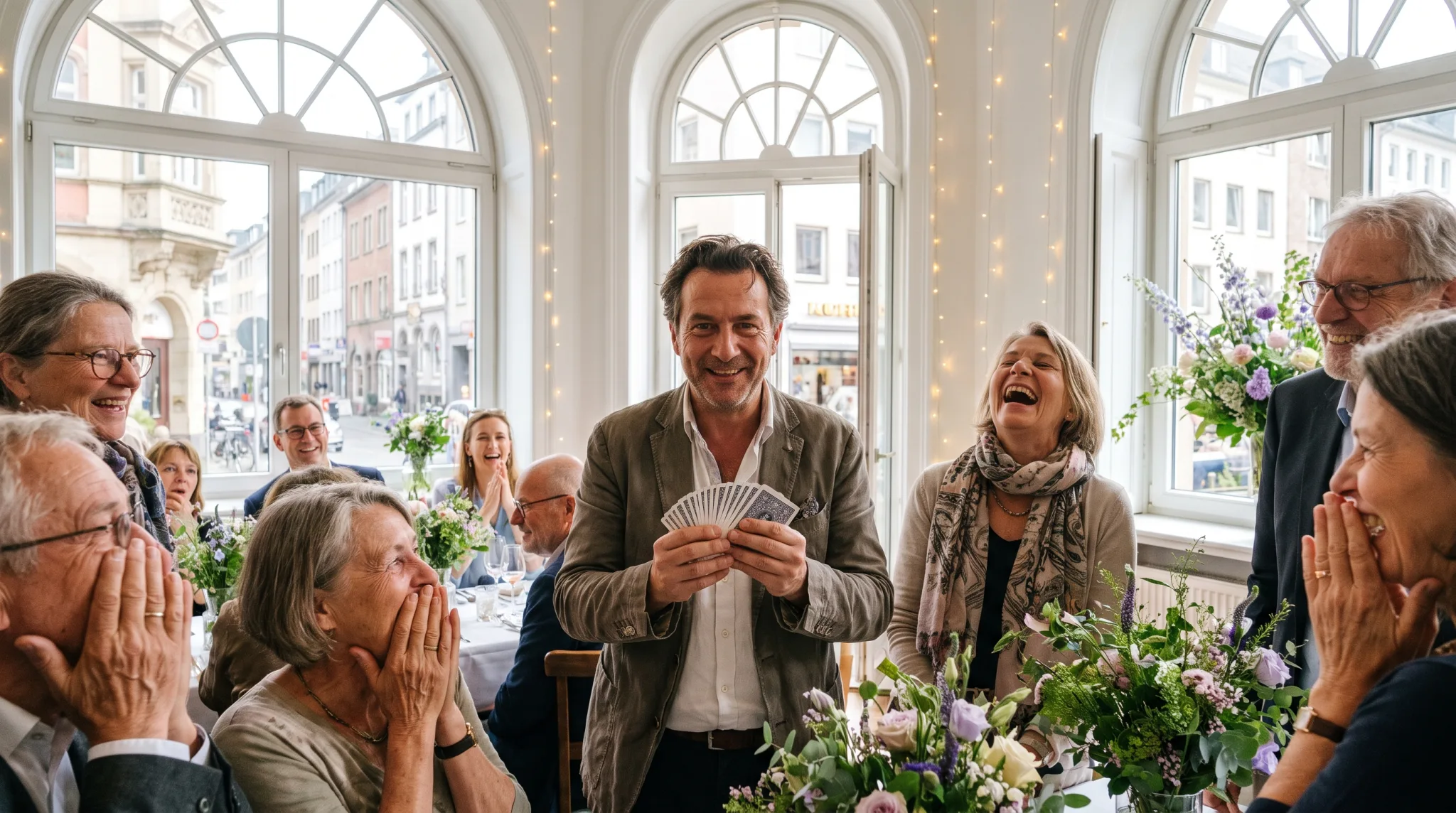 Zauberer unterhält Gäste mit einer Show bei einem Event in Köln