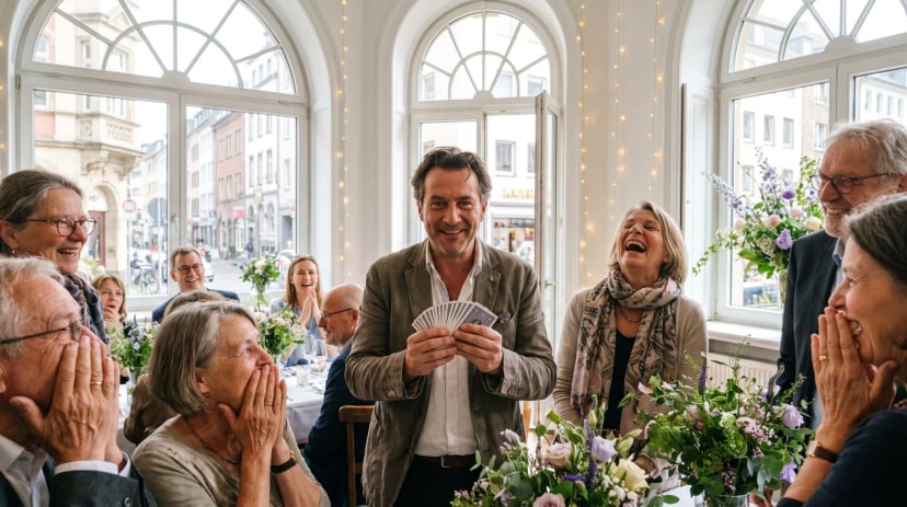 Zauberer unterhält Gäste mit einer Show bei einem Event in Köln