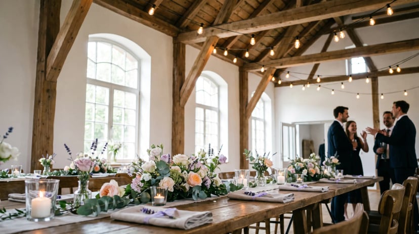 Festlich eingedeckte Eventlocation in Siegburg mit Tageslicht