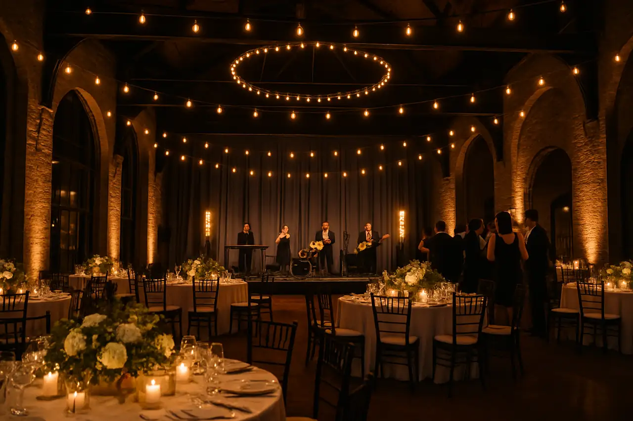 Moderne Eventlocation Troisdorf mit großem Saal, Bühne und Tanzfläche für Hochzeit und Firmenevents