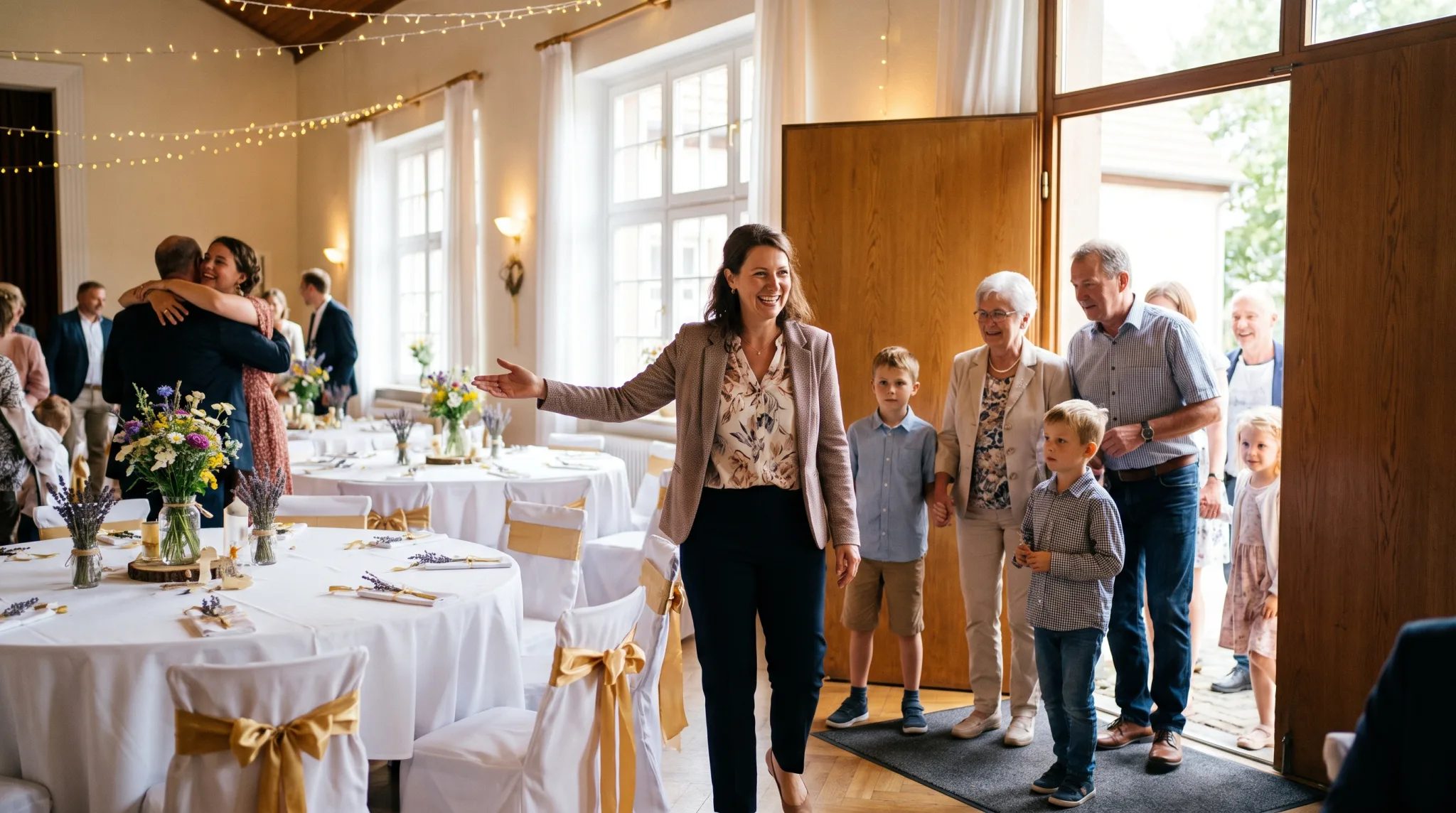 Eventplaner bespricht den Ablauf einer Veranstaltung in Siegburg mit Gastgebern