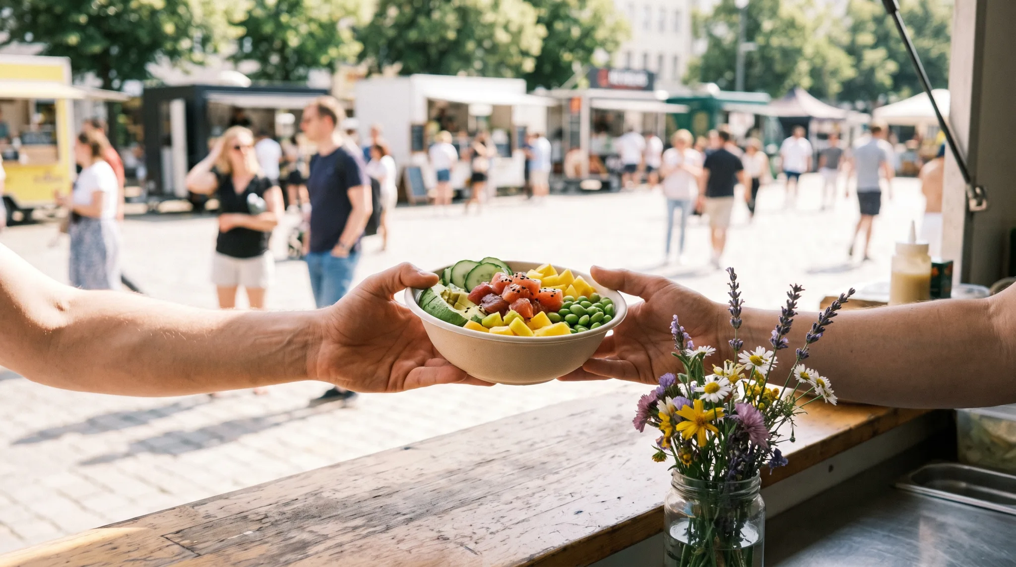 Frisch zubereitetes Streetfood an einem Foodtruck in Siegburg