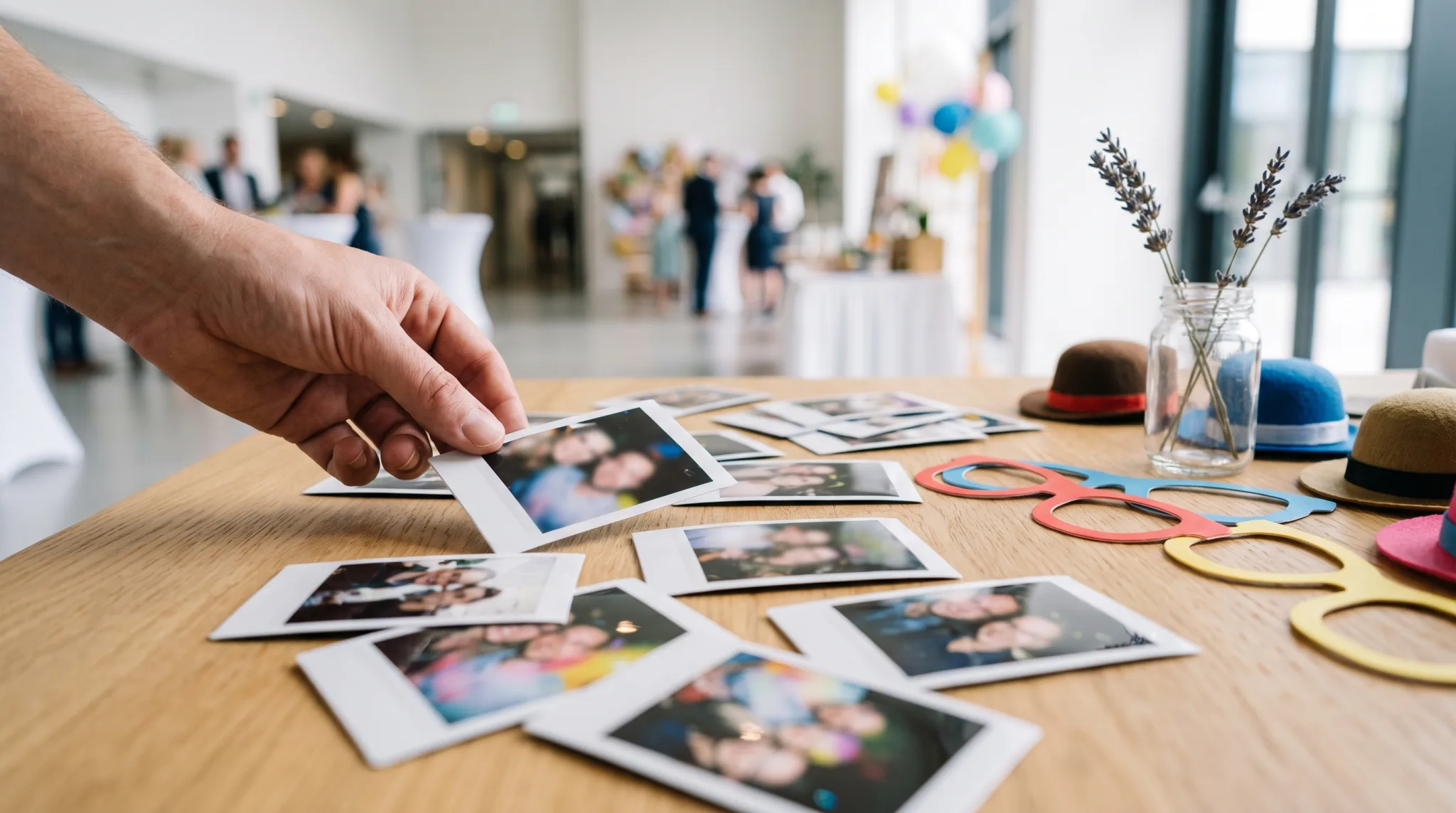 Fotostreifen und Requisiten einer Fotobox bei einem Event in Düsseldorf