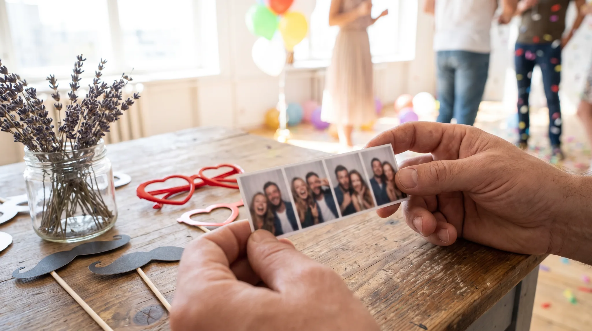 Fotostreifen und Requisiten einer Fotobox bei einem Event in Köln
