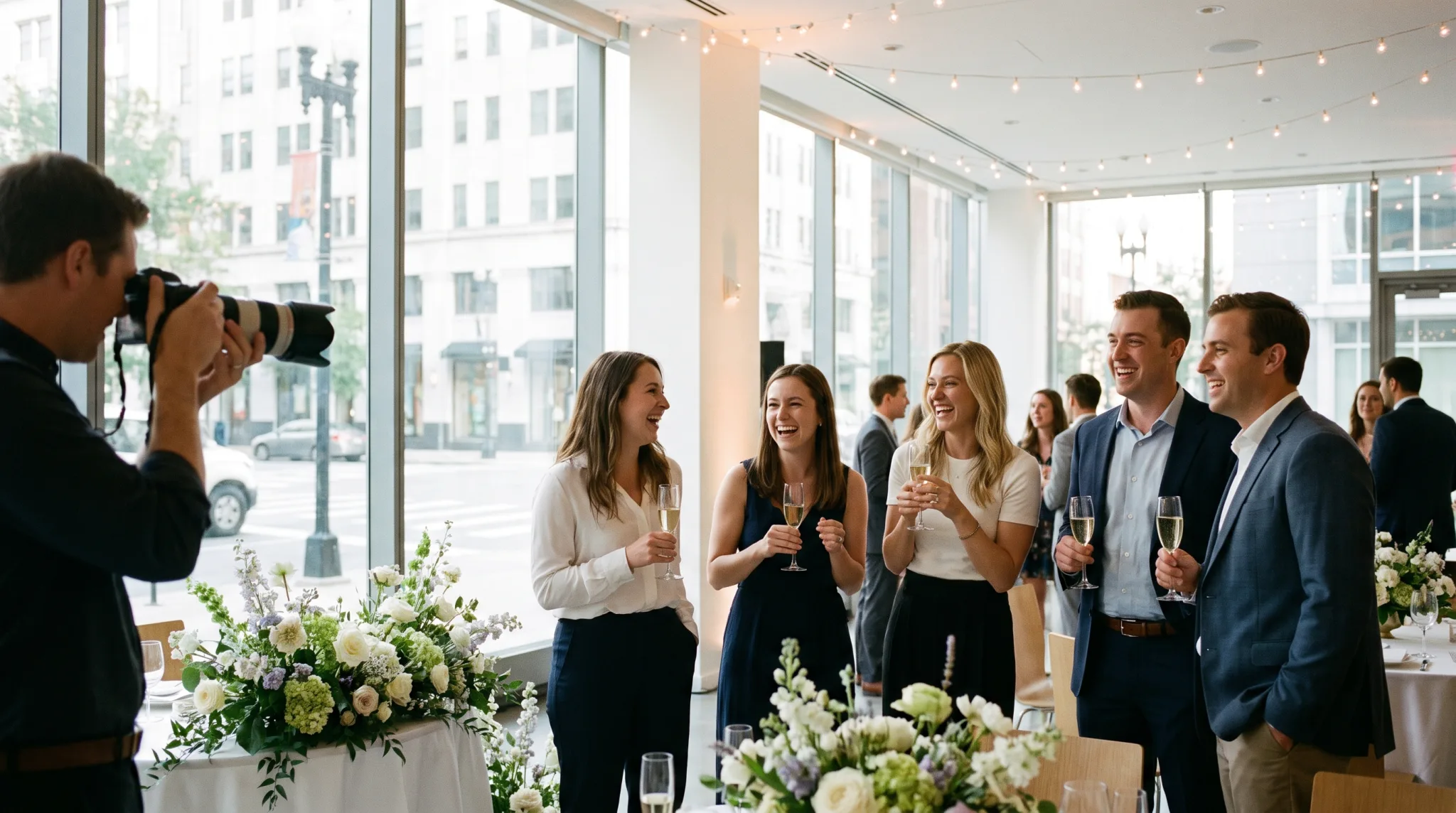 Fotograf fotografiert ein Brautpaar bei einem Hochzeitsshooting in Düsseldorf