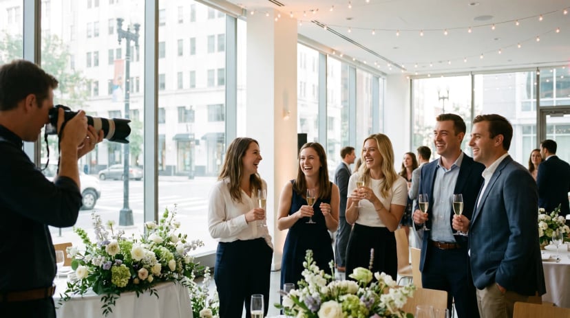 Fotograf fotografiert ein Brautpaar bei einem Hochzeitsshooting in Düsseldorf