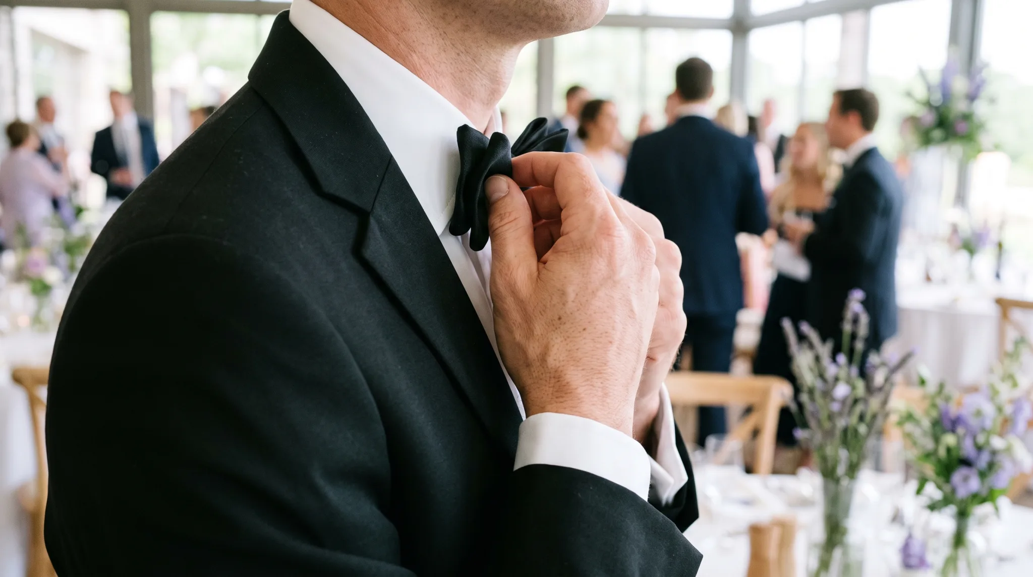 Elegant gedeckter Ballsaal mit Bühne für einen Galaabend