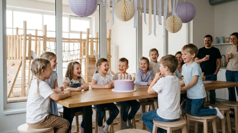 Kinder feiern Kindergeburtstag auf einem Indoorspielplatz in Bonn mit Rutsche und Bällebad