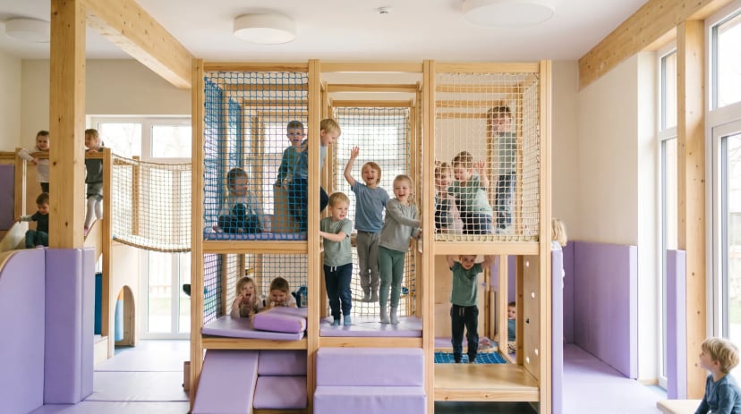Kinder klettern und rutschen auf einem Indoorspielplatz in Siegburg