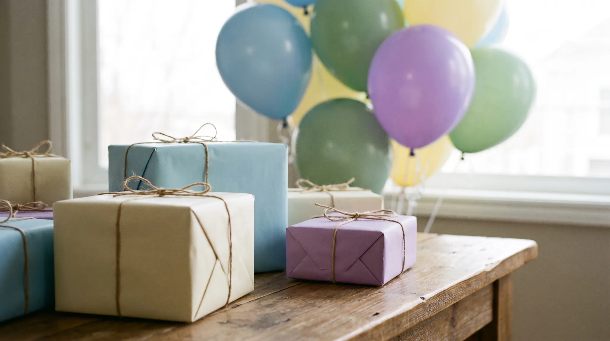 Kinder feiern Kindergeburtstag mit Kuchen und Luftballons an den Rheinwiesen in Düsseldorf