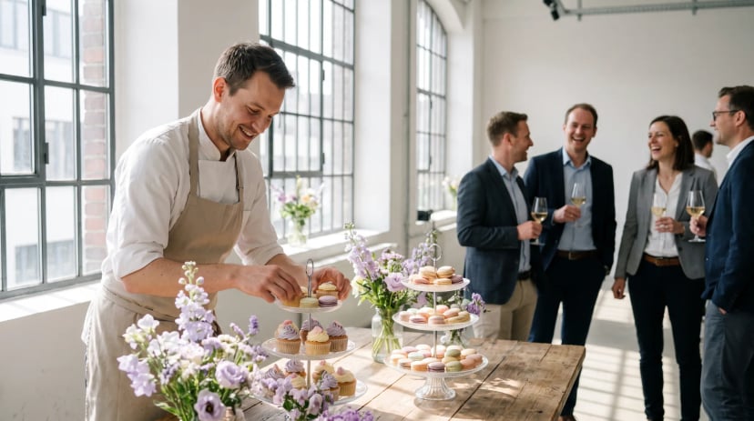 Mehrstöckige Hochzeitstorte vom Konditor bei einem Event in Düsseldorf