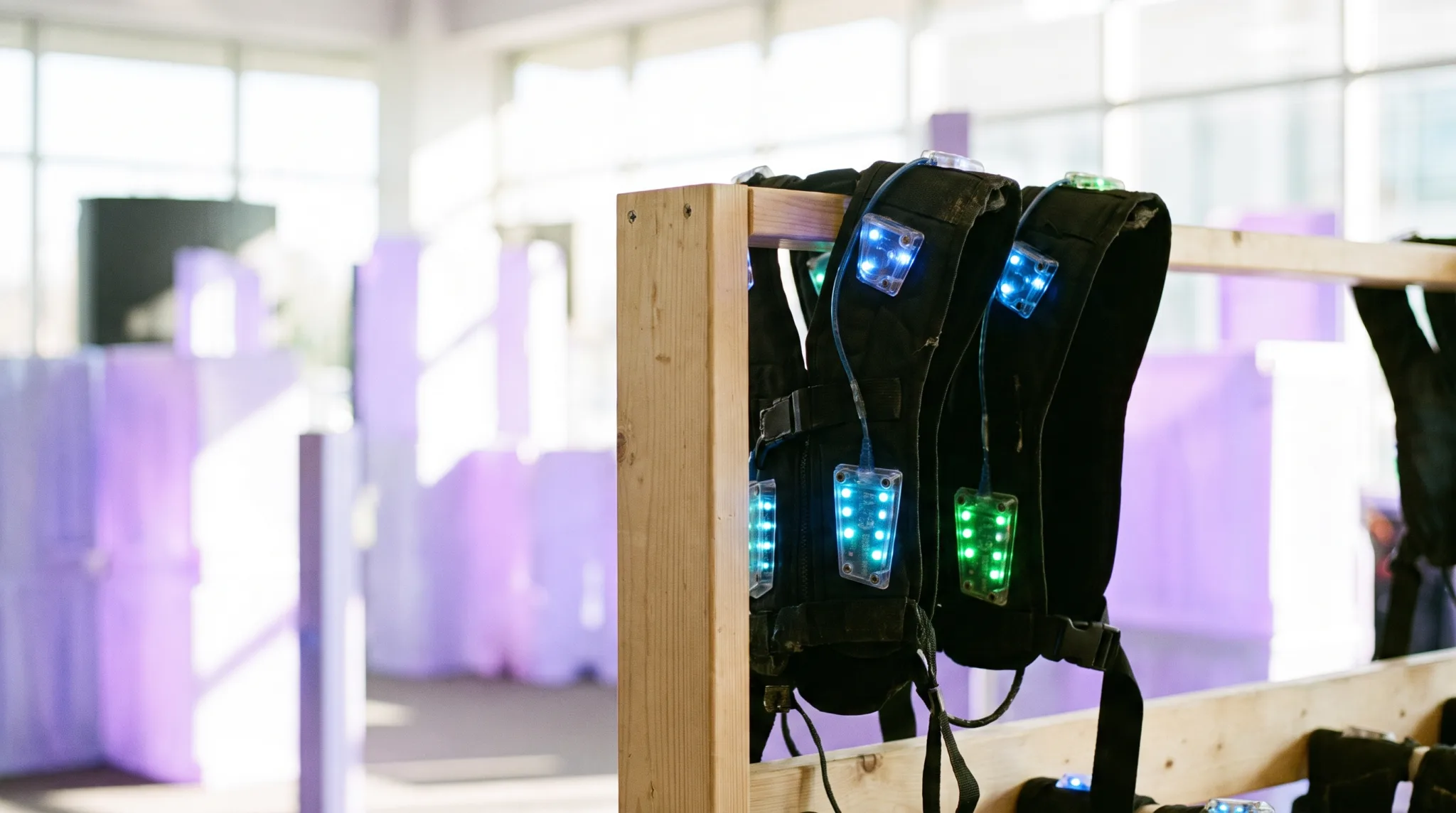 Spieler mit Phaser auf der Lasertag-Spielfläche in Köln
