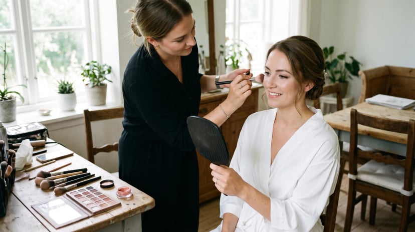 Make-up Artist schminkt eine Braut vor der Hochzeit in Köln