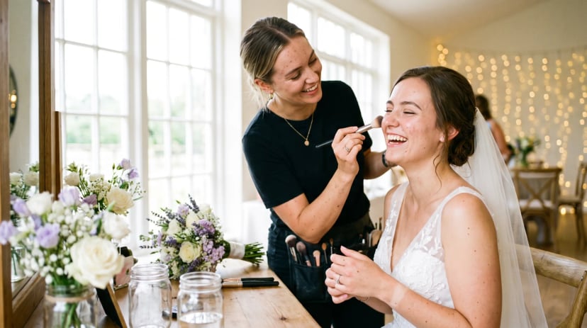 Make-up Artist schminkt eine Braut am Hochzeitsmorgen in Siegburg