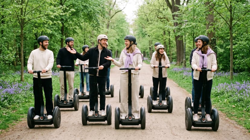 Gruppe fährt Segway Tour durch die Bonner Rheinaue