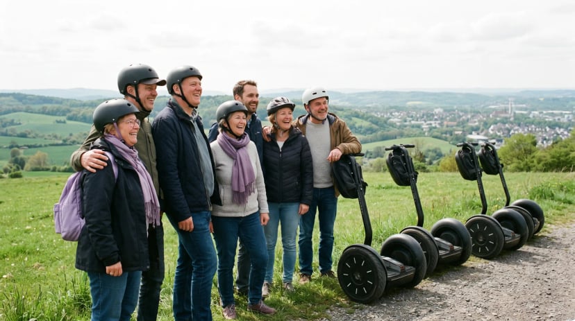 Gruppe fährt bei einer geführten Segway Tour durch die Siegburger Altstadt