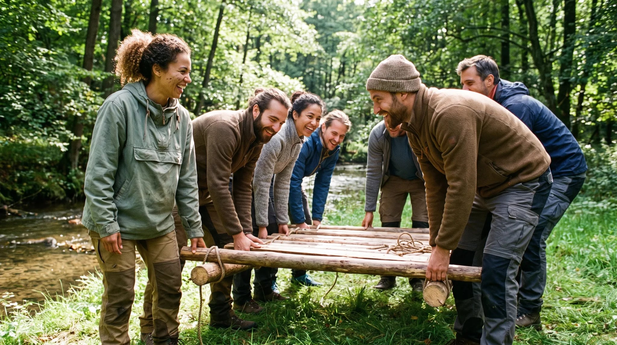 Team bei einer Teambuilding-Aktivität im Kletterpark