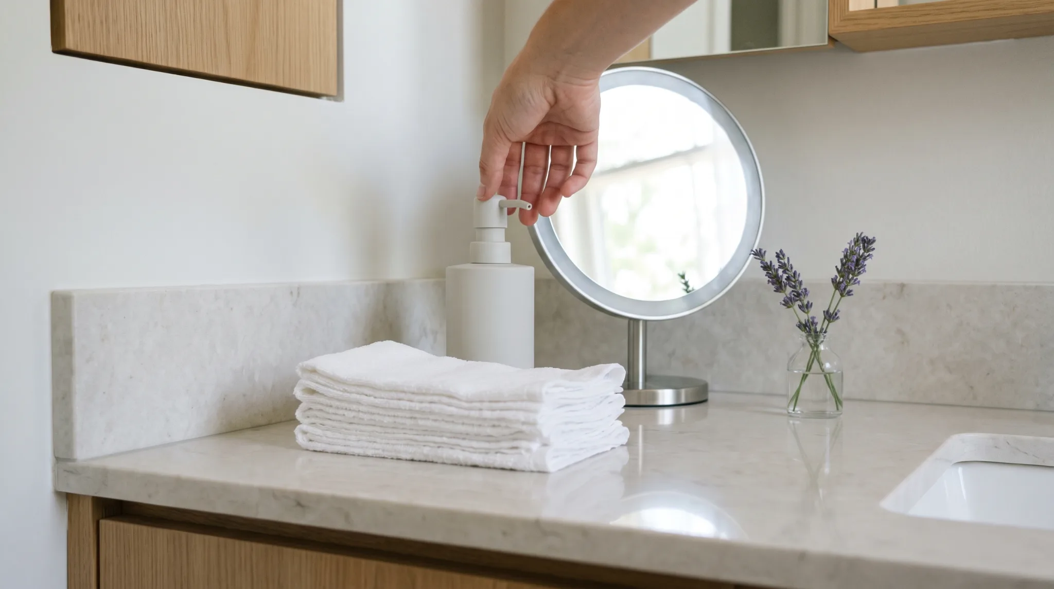 Gepflegtes Inneres eines Toilettenwagens mit Waschbecken und Spiegel in Düsseldorf