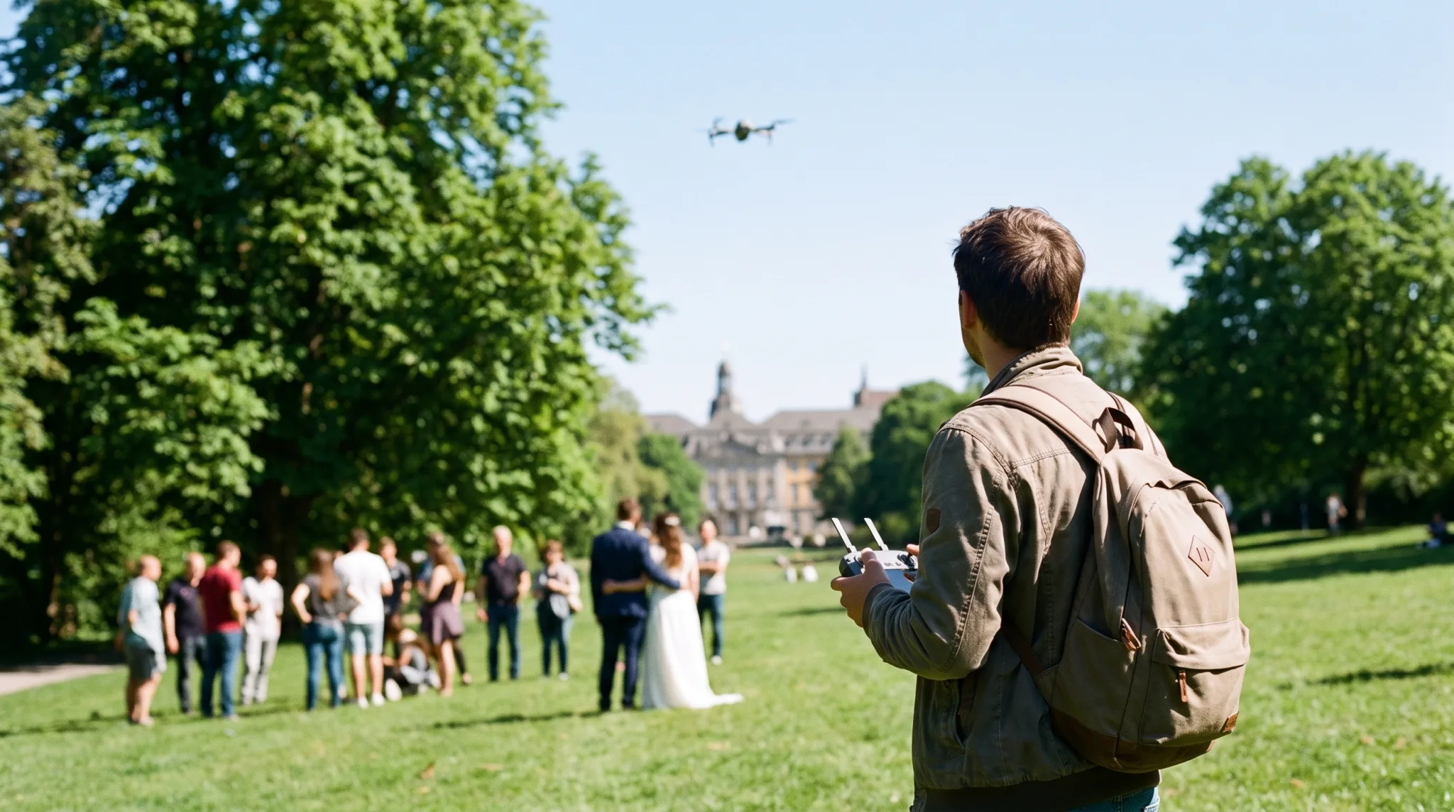 Videograf filmt ein Hochzeitspaar bei einem Event in Bonn