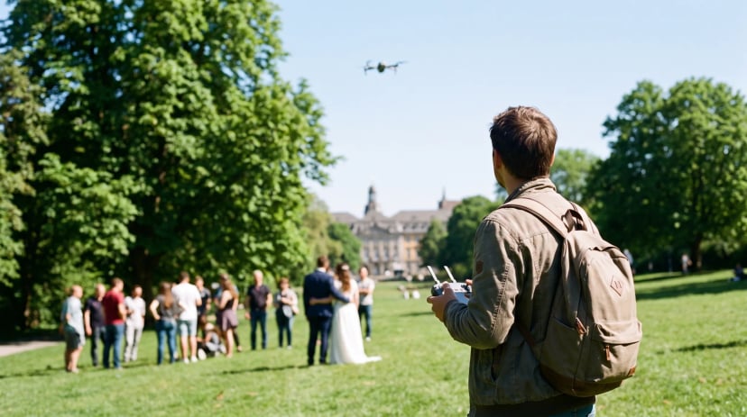 Videograf filmt ein Hochzeitspaar bei einem Event in Bonn