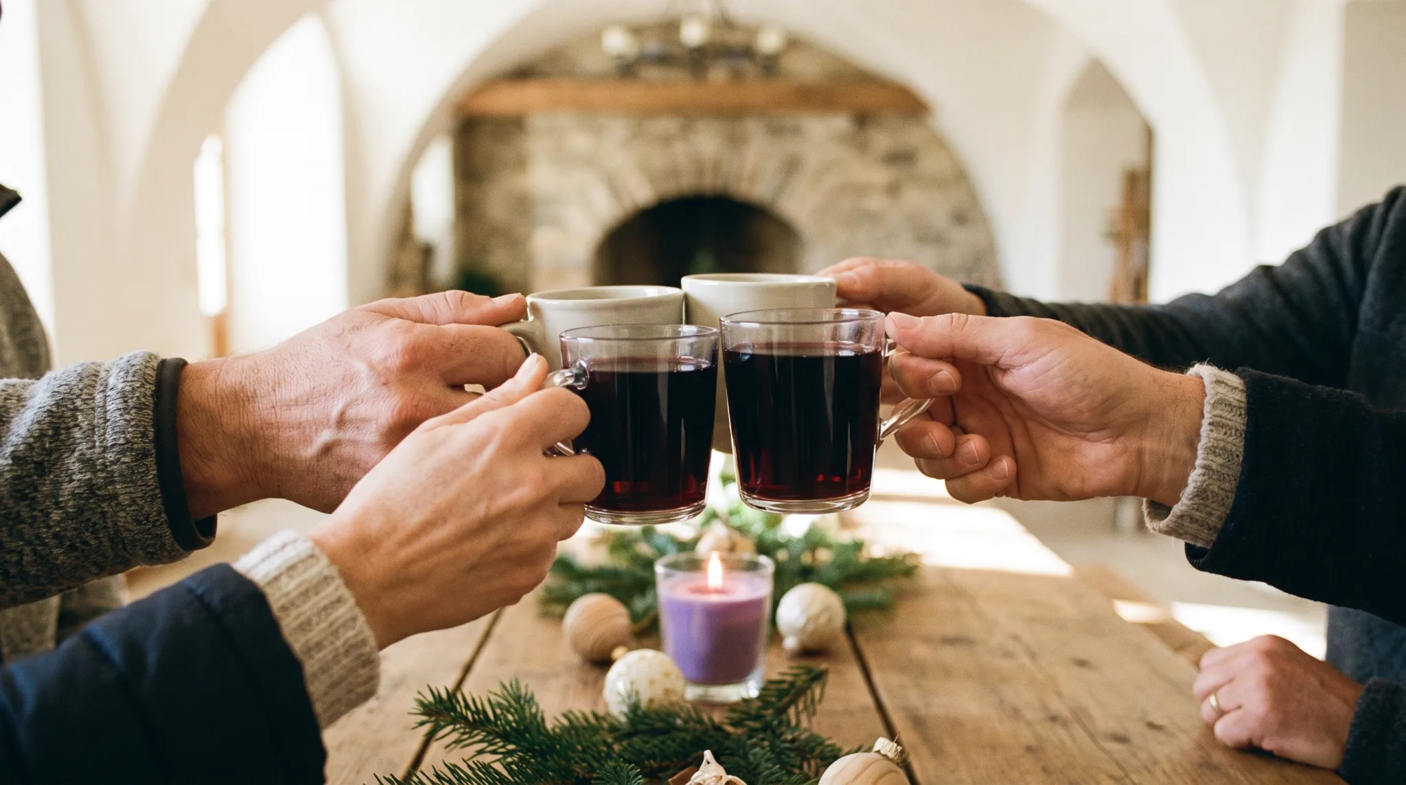 Festlich gedeckter Tisch mit Weihnachtsdeko in einer Kölner Eventlocation